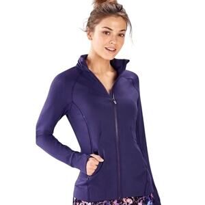Fabletics Indigo Purple Bri Mock Neck Zip Athletic Jacket Size Small Thumb Hole